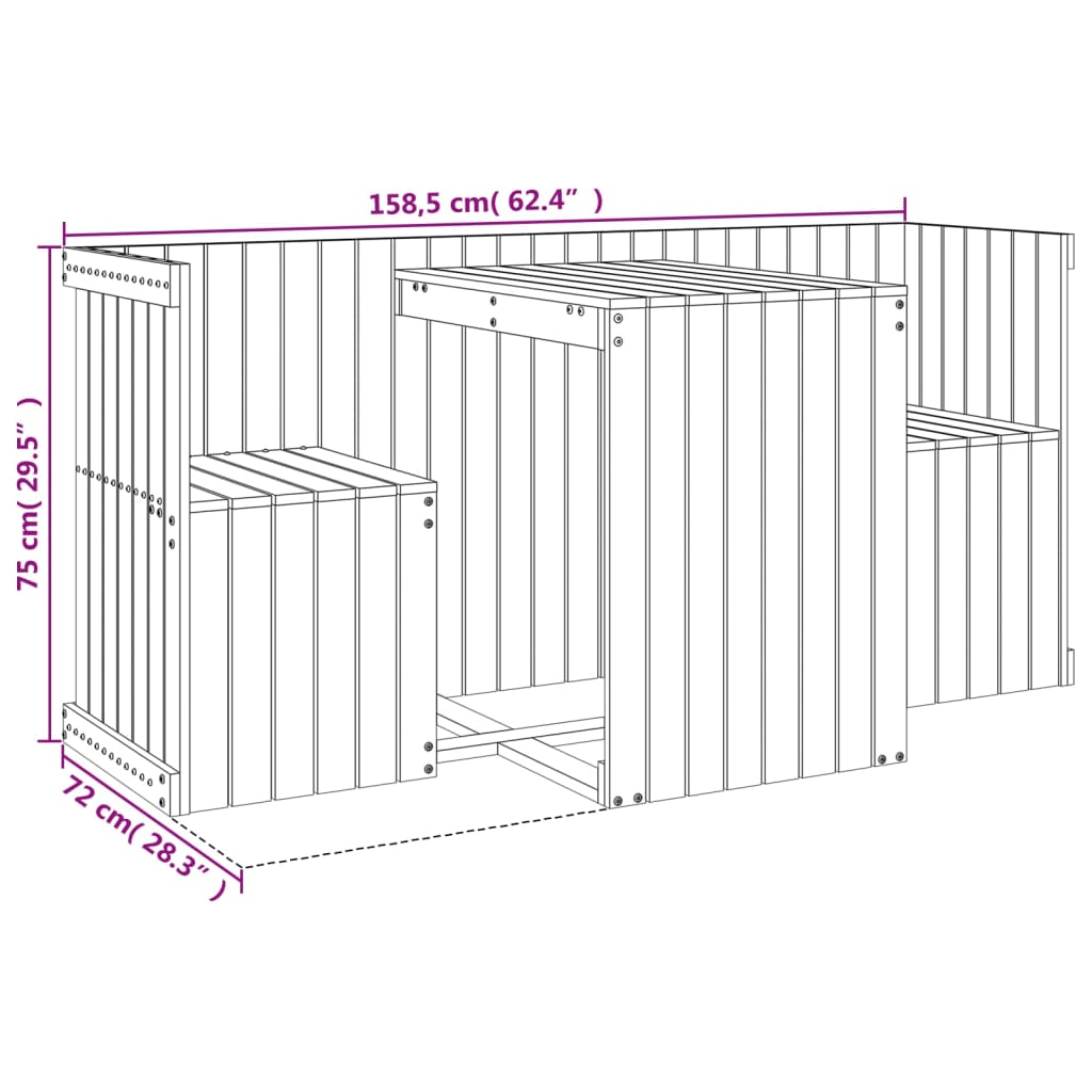 Set da Balcone a 2 Posti Bianco in Legno Massello di Pino 825059