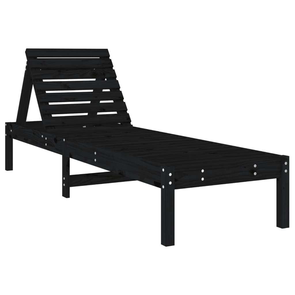 Lettino Prendisole Nero 199,5x60x74 cm Legno Massello di Pino 825073