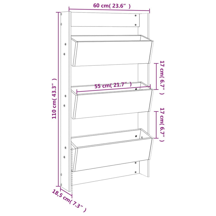 Fioriera Muro 3Ripiani Miele 60x18,5x110cm Legno Massello Pino 825117