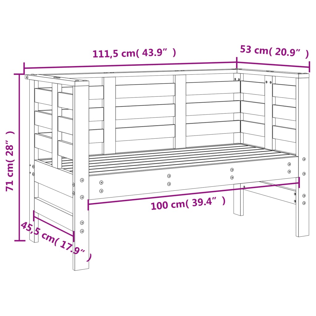 Panca da Giardino Nera 111,5x53x71 cm Legno Massello di Pino 825139