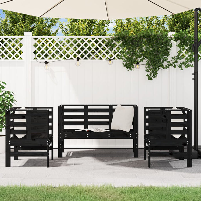 Set Salotto da Giardino 3 pz Nero in Legno Massello di Pino 825146