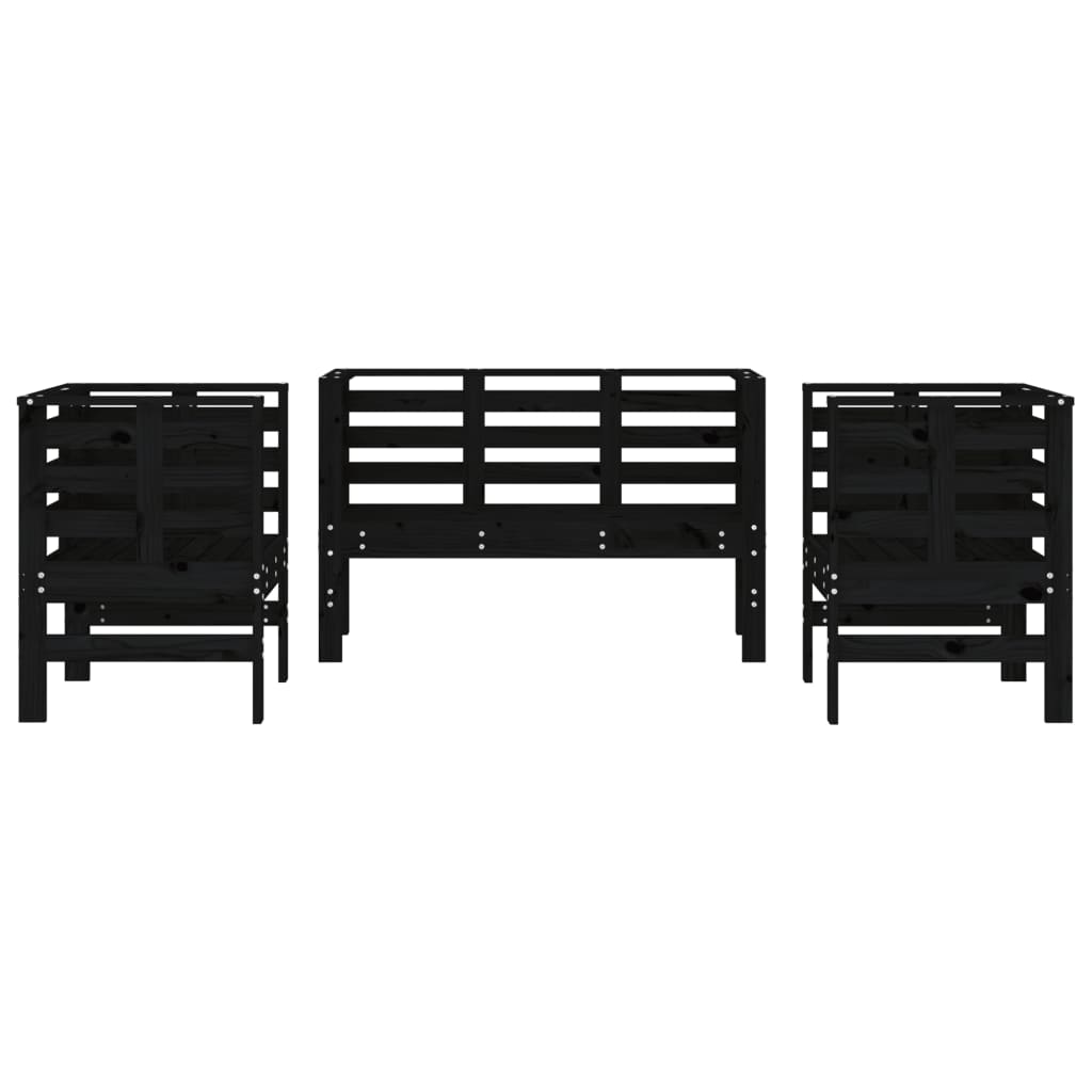 Set Salotto da Giardino 3 pz Nero in Legno Massello di Pino 825146