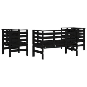 Set Salotto da Giardino 3 pz Nero in Legno Massello di Pino 825146