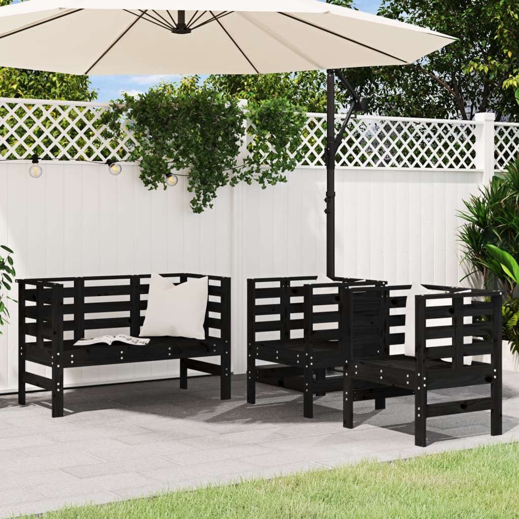 Set Salotto da Giardino 3 pz Nero in Legno Massello di Pino 825146