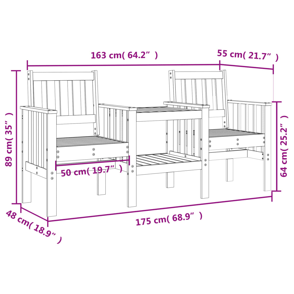 Panca Giardino con Tavolino 2 Posti Bianco Legno Massello Pino 825150