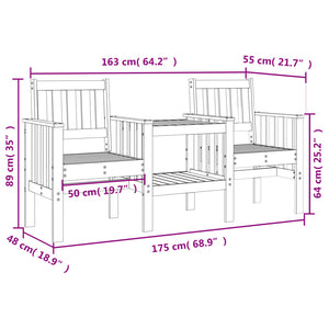 Panca Giardino con Tavolino 2 Posti Grigia Legno Massello Pino 825151