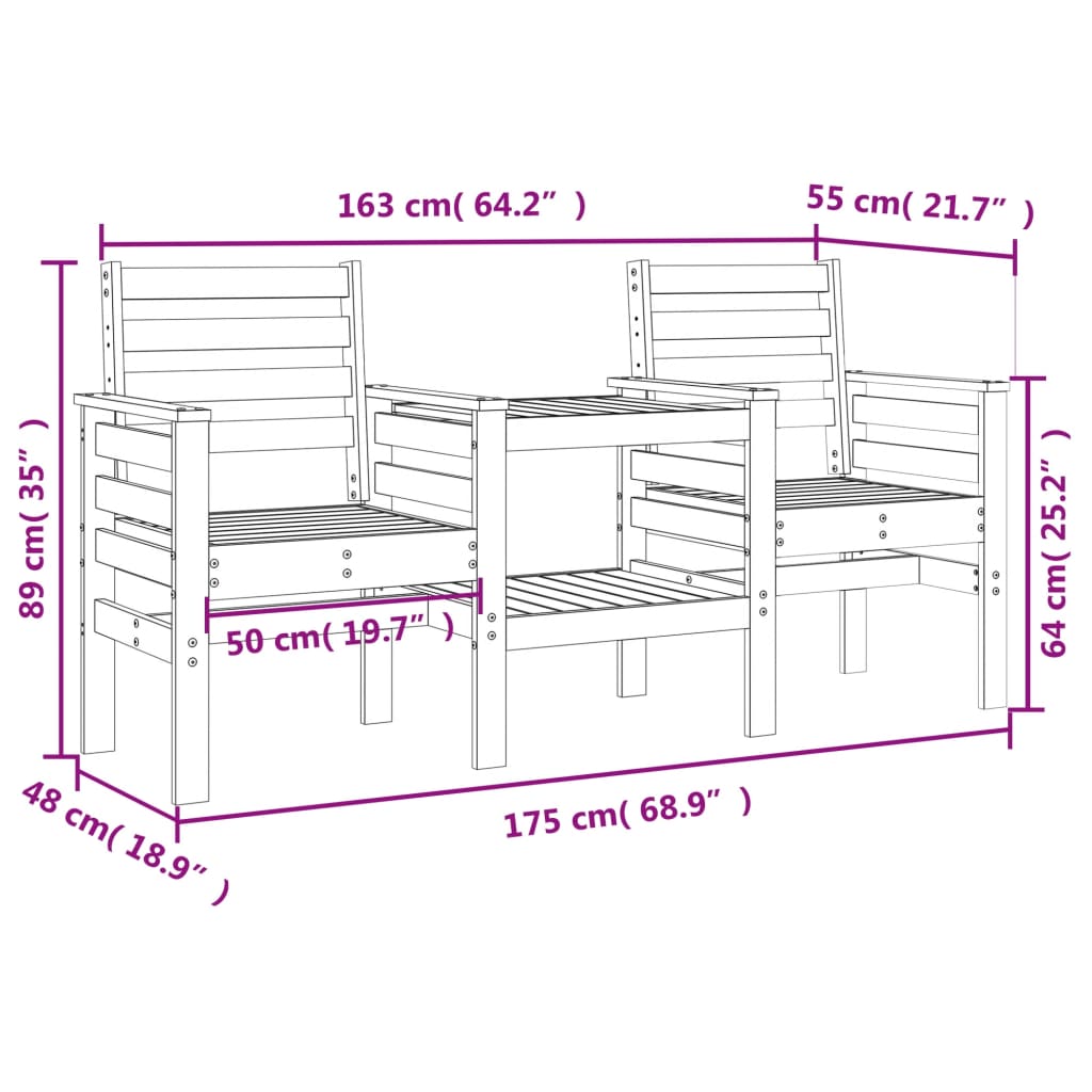 Panca da Giardino con Tavolino 2 Posti Legno Massello di Pino 825156