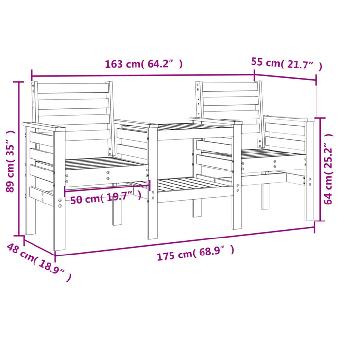 Panca da Giardino con Tavolino 2 Posti Nera Legno Massello Pino 825160