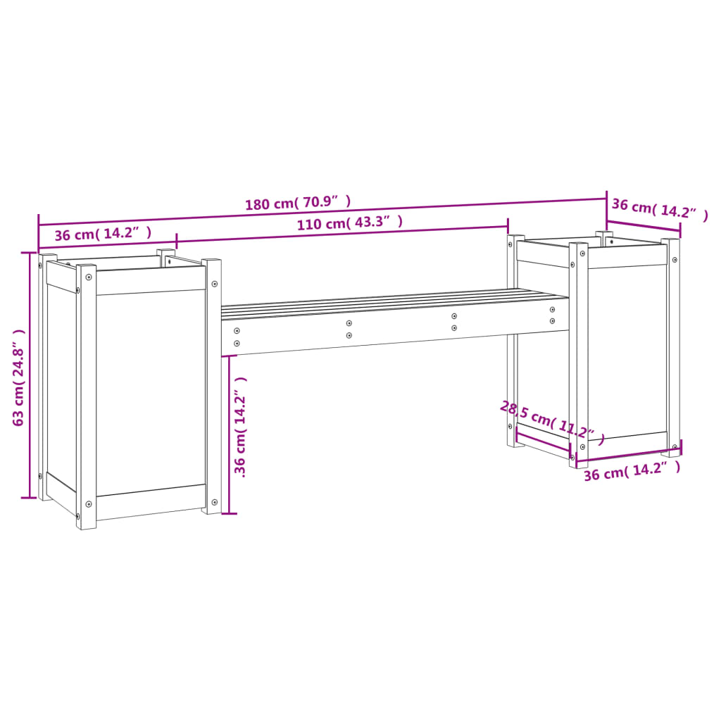 Panchina con Fioriera 180x36x63 cm Legno Massello di Pino 825163