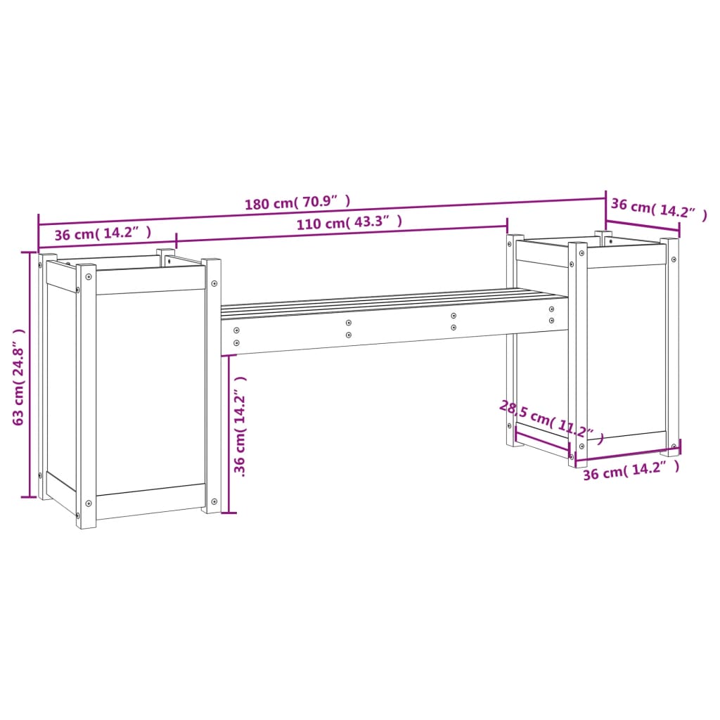 Panchina con Fioriera Bianca 180x36x63cm Legno Massello di Pino 825164