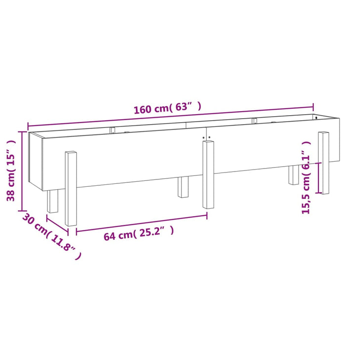 Fioriera Rialzata da Giardino Miele 160x30x38 cm Massello Pino 825194