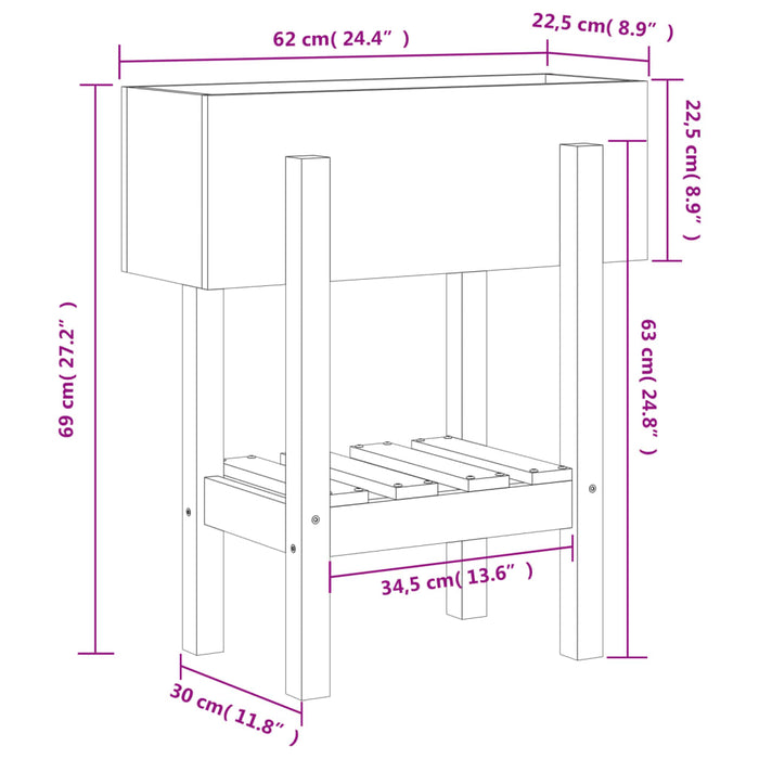 Fioriera da Giardino Grigia 62x30x69 cm Legno Massello di Pino 825235