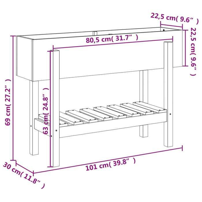 Fioriera Rialzata da Giardino Miele 101x30x69 cm Massello Pino 825243