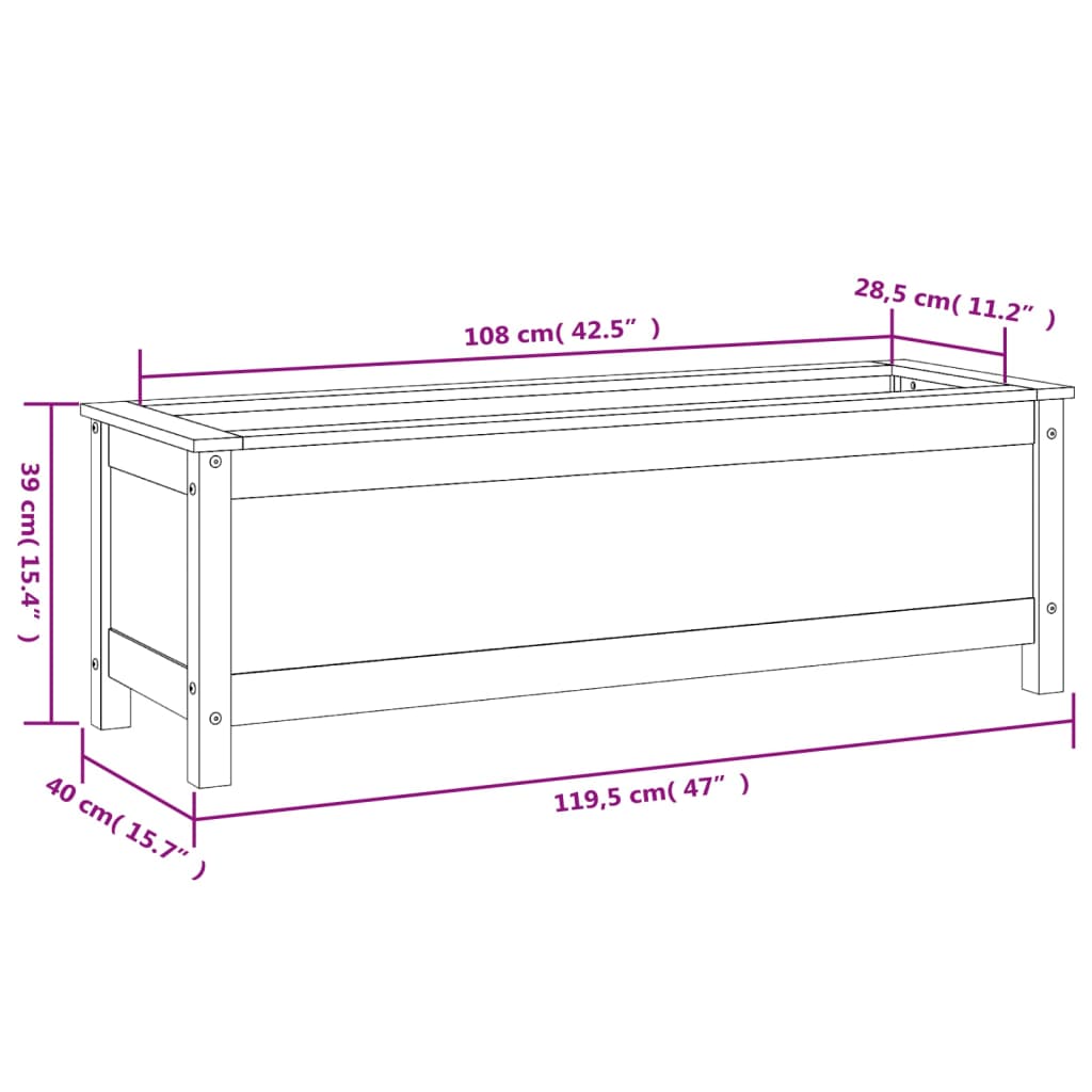 Fioriera Rialzata da Giardino 119,5x40x39cm Legno Massello Pino 825261