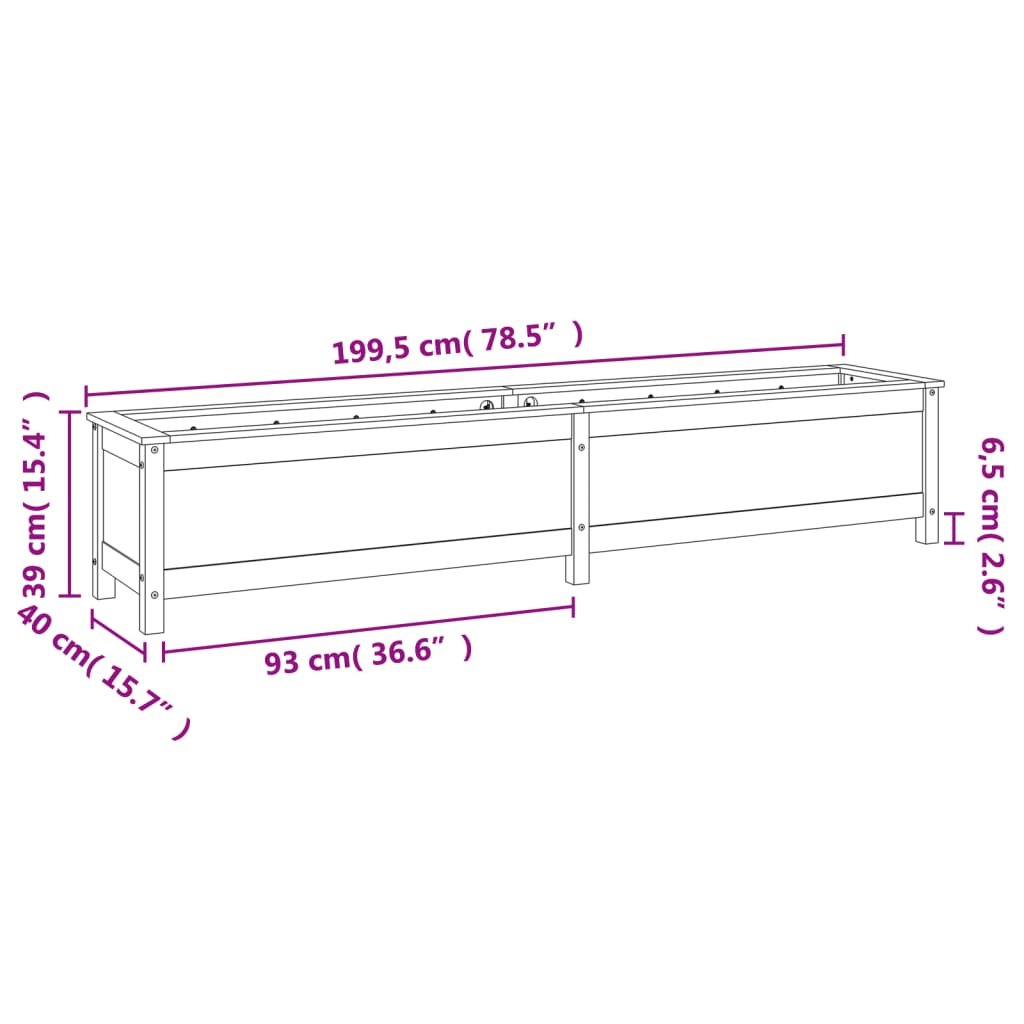 Fioriera Rialzata Giardino 199,5x40x39cm Legno Massello Douglas 825273