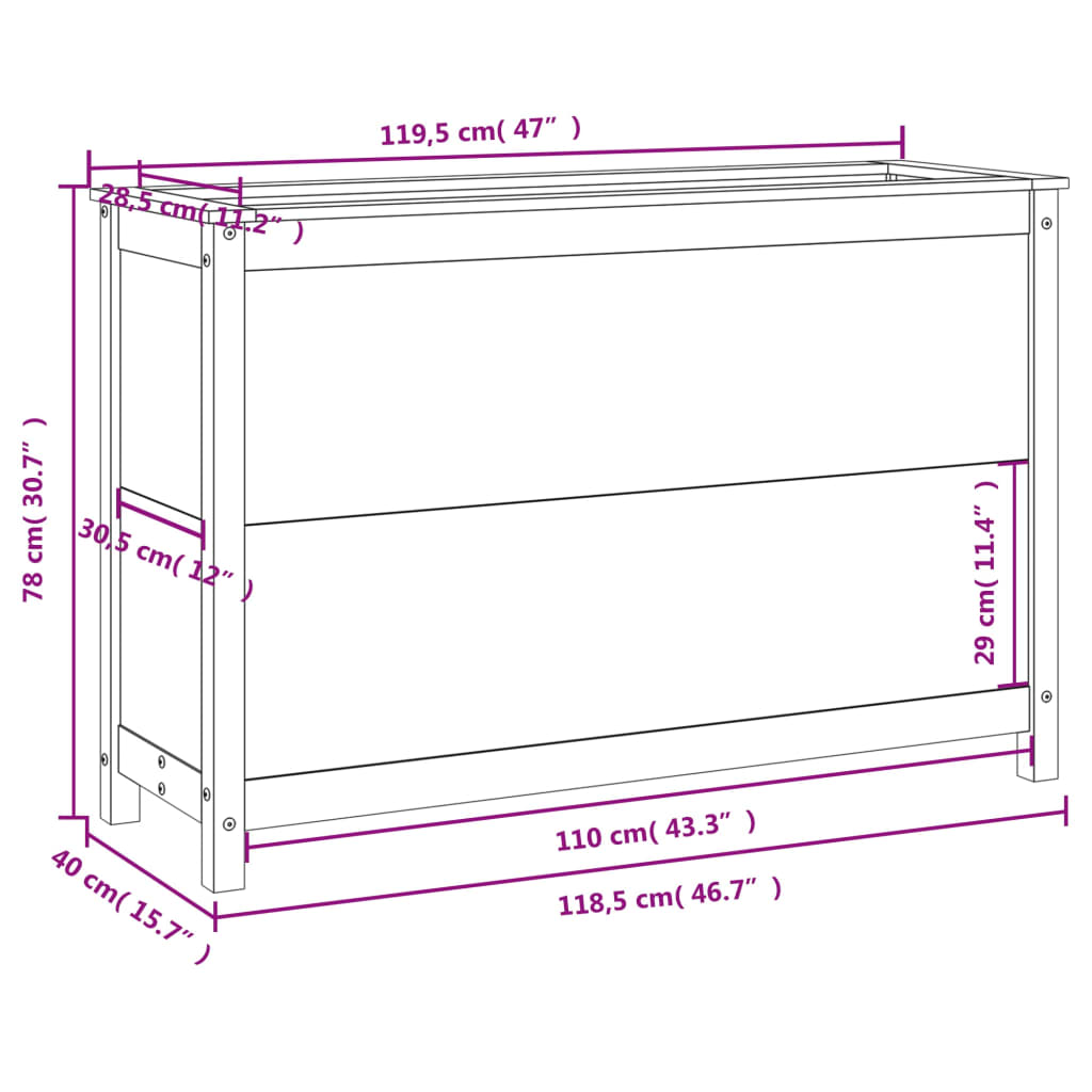 Fioriera Rialzata Giardino Bianca 119,5x40x78 cm Massello Pino 825290