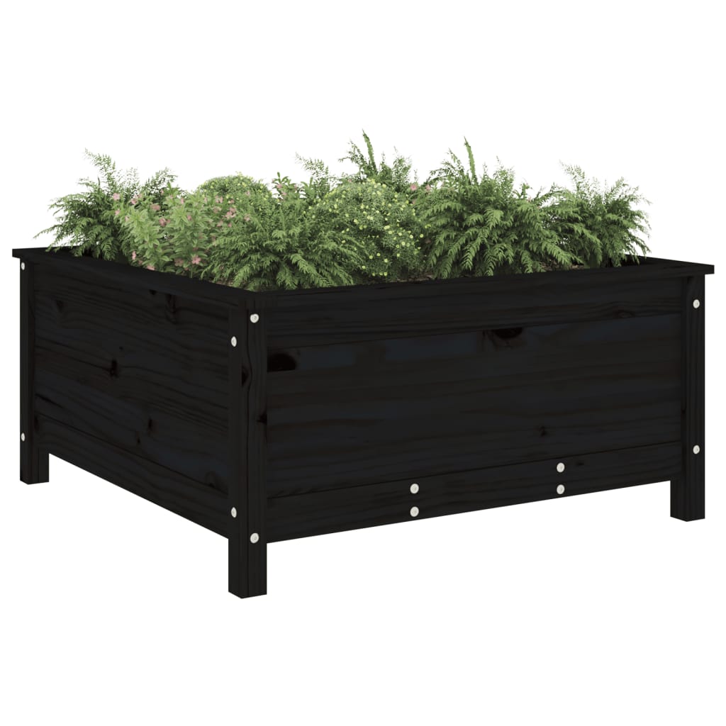 Fioriera da Giardino Nera 82,5x82,5x39cm Legno Massello di Pino 825300