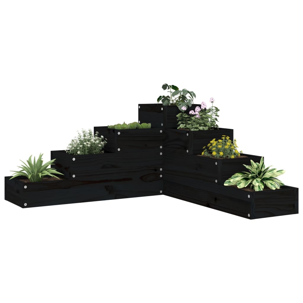 Fioriera da Giardino 4 Ripiani Nera 80,5x79x36cm Massello Pino 825321