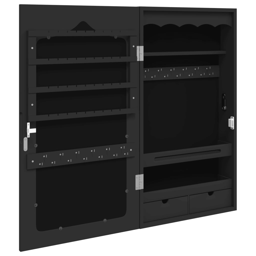 Armadio Portagioie con Specchio a Muro Nero 37,5x10x67 cm 353221