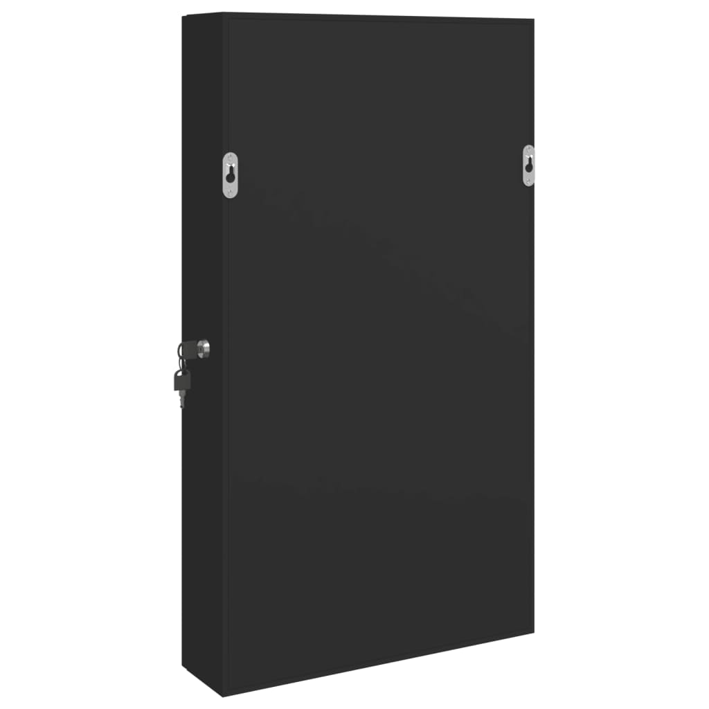 Armadio Portagioie con Specchio a Muro Nero 37,5x10x67 cm 353221