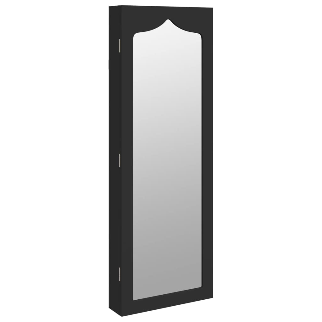 Armadio Portagioie con Specchio a Muro Nero 37,5x10x106 cm 353227