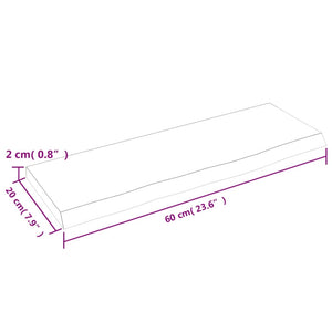 Ripiano a Parete 60x20x2 cm Legno Massello Rovere Non Trattato 363521