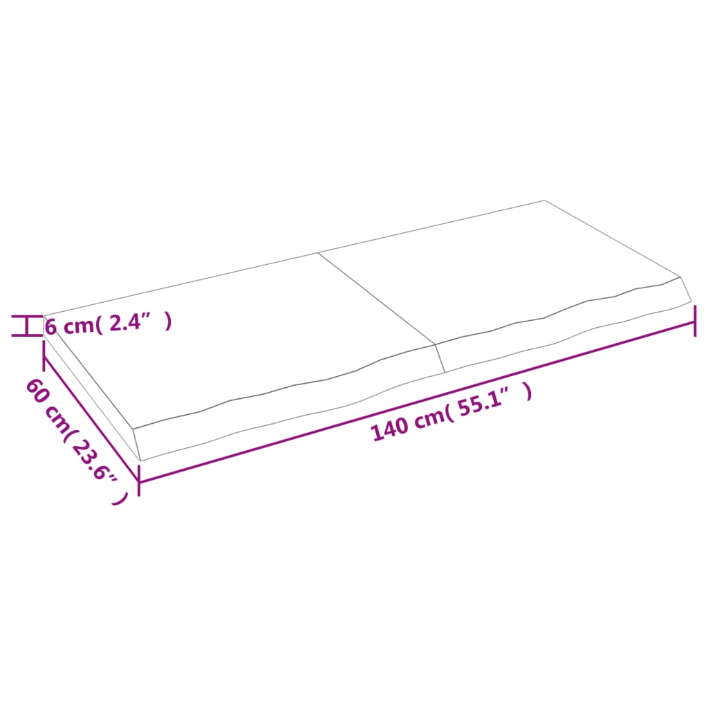 Ripiano a Parete 140x60x(2-6) cm Massello Rovere Non Trattato 363587