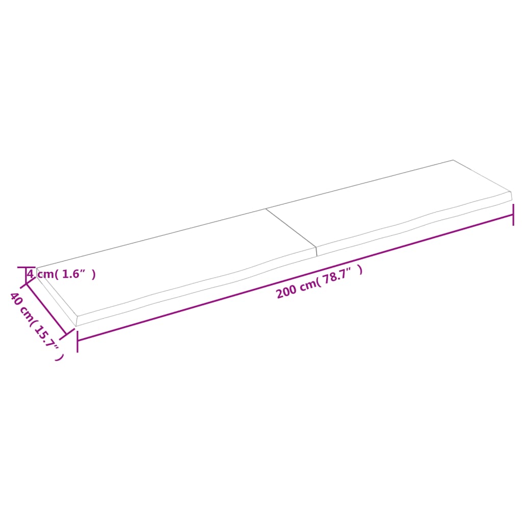 Ripiano a Parete 200x40x(2-4) cm Massello Rovere Non Trattato 363606