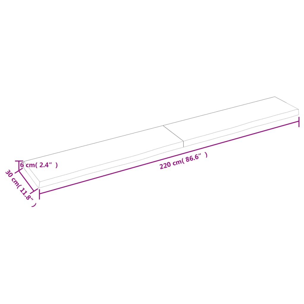 Ripiano a Parete 220x30x(2-6) cm Massello Rovere Non Trattato 363613