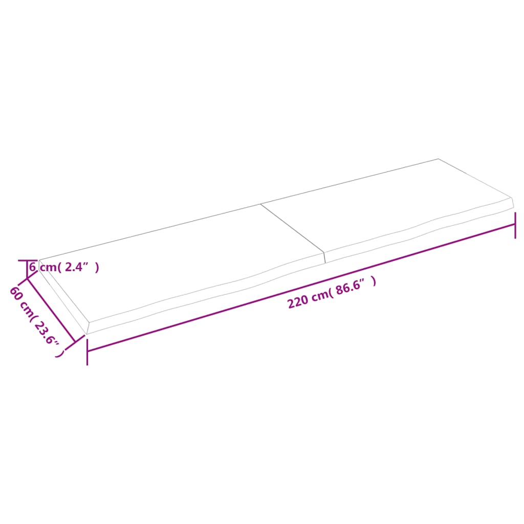 Ripiano a Parete 220x60x(2-6) cm Massello Rovere Non Trattato 363619