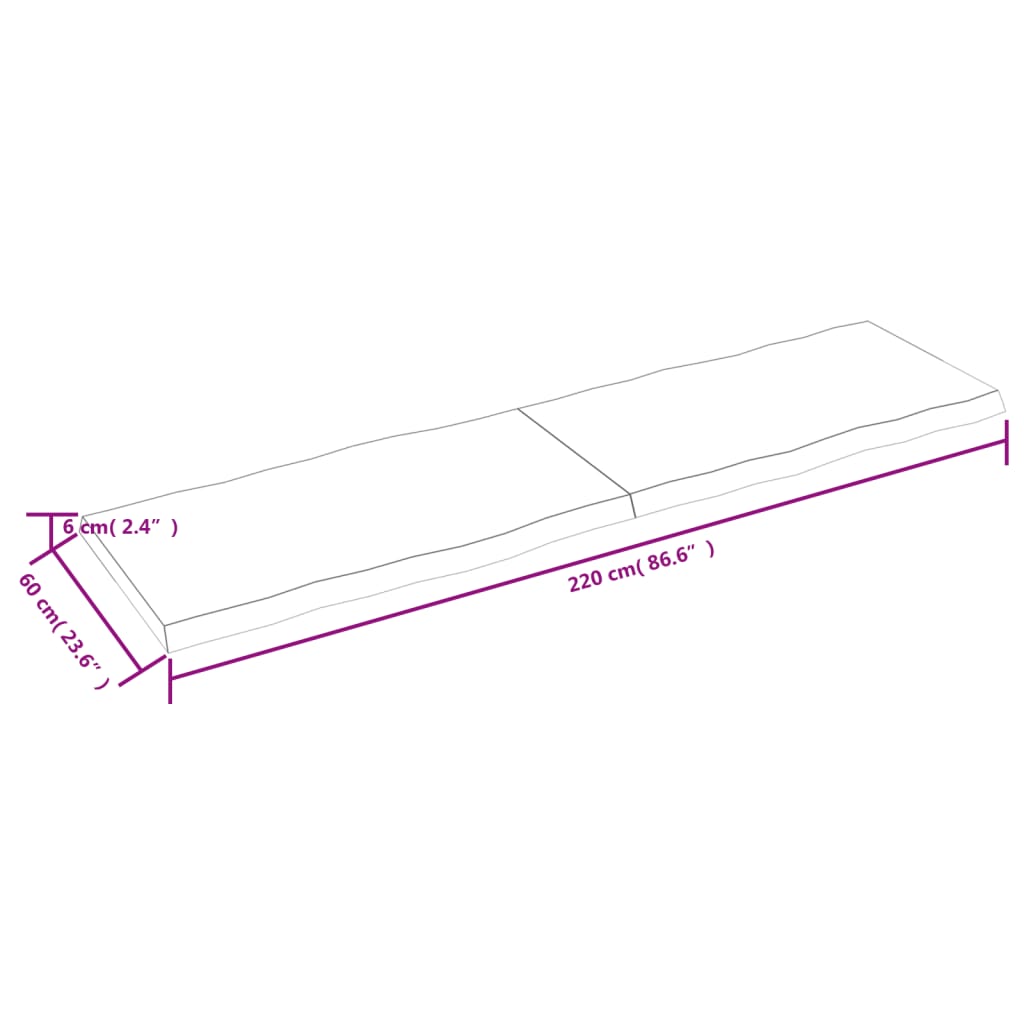 Piano Tavolo Marrone Chiaro 220x60x(2-6) cm Rovere Non Trattato 363991