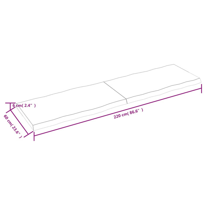 Piano Tavolo Marrone Chiaro 220x60x(2-6) cm Rovere Non Trattato 363991