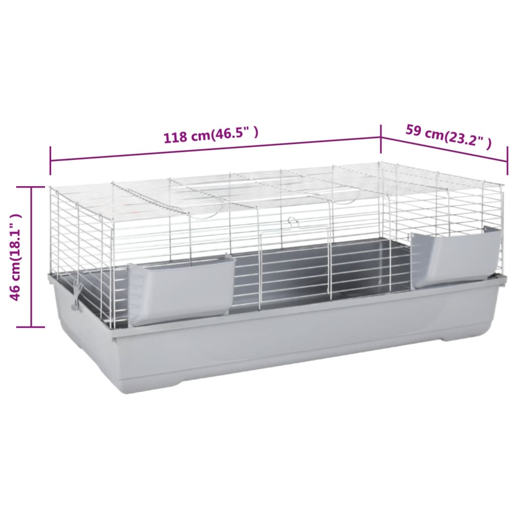 Gabbia Animali Piccoli Grigia 118x59x46cm Polipropilene Metallo 172227