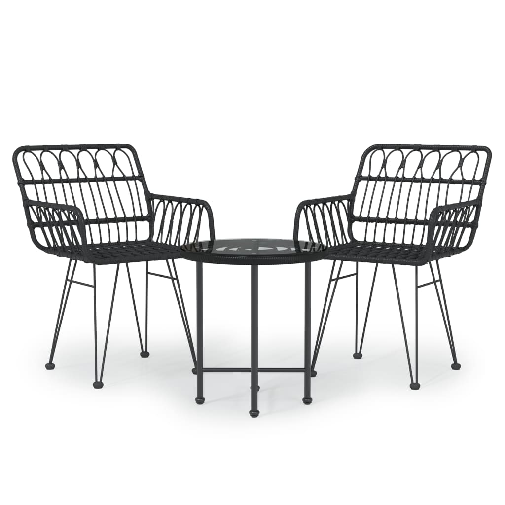 Set da Pranzo da Giardino 3 pz Nero in Polyrattan cod mxl 40045