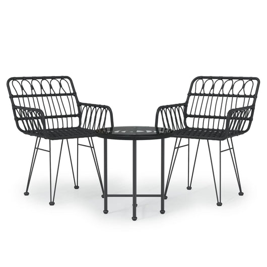 Set da Pranzo da Giardino 3 pz Nero in Polyrattan cod mxl 40045