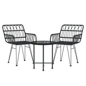 Set da Pranzo da Giardino 3 pz Nero in Polyrattan cod mxl 40045