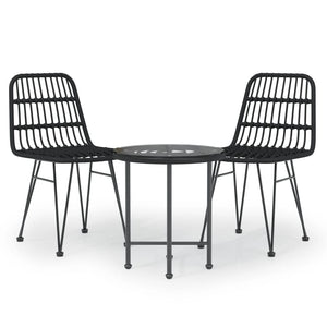 Set da Pranzo da Giardino 3 pz Nero in Polyrattan cod mxl 40049