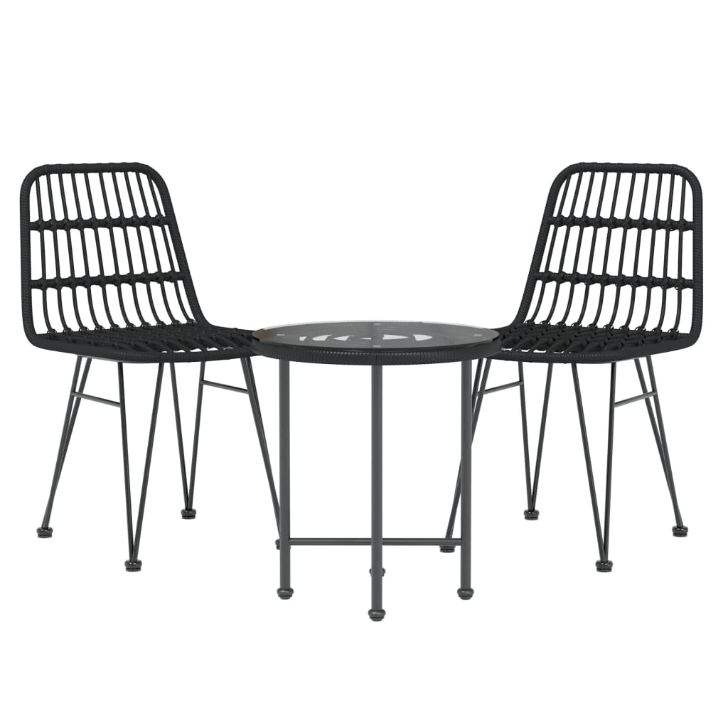 Set da Pranzo da Giardino 3 pz Nero in Polyrattan cod mxl 40049