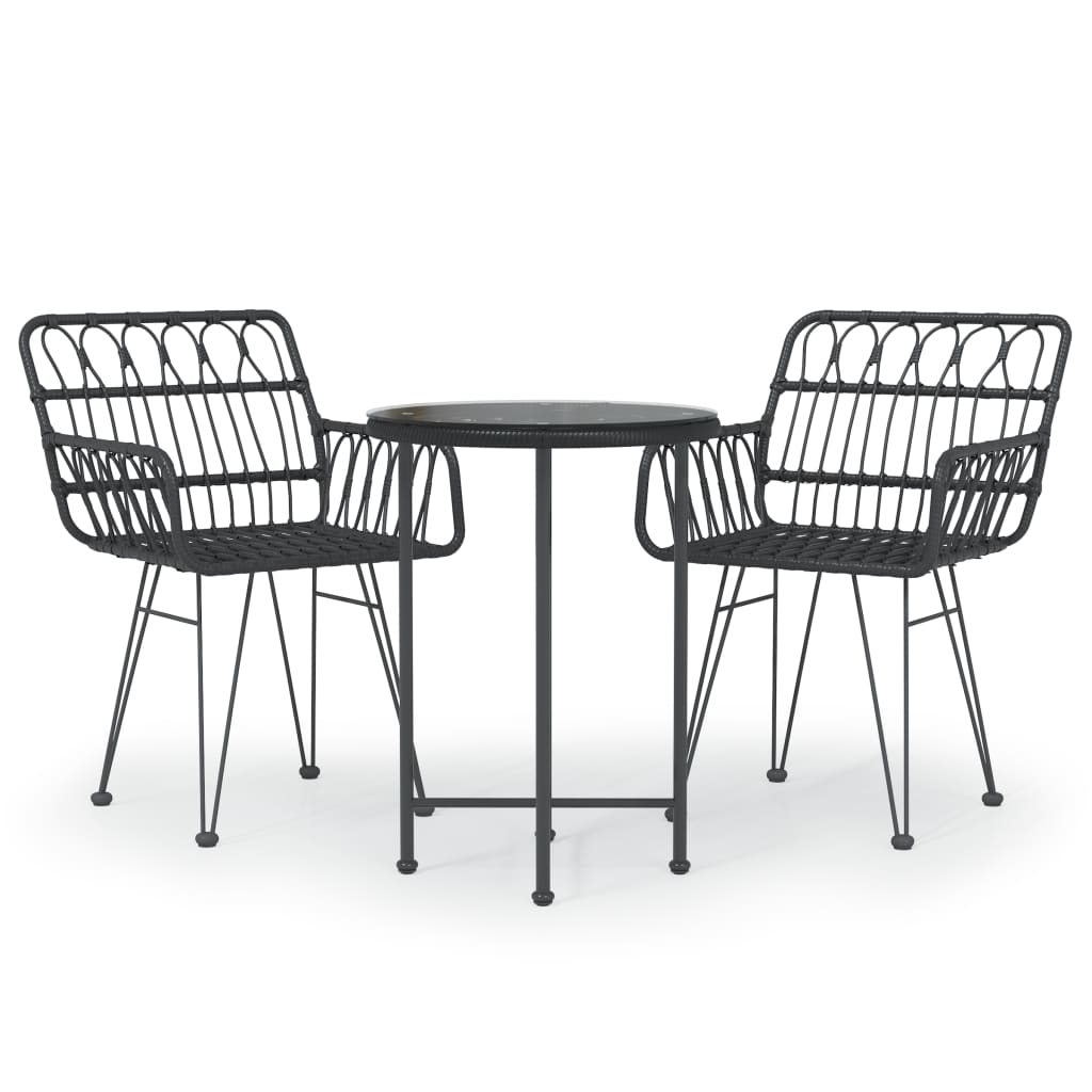 Set da Pranzo da Giardino 3 pz Nero in Polyrattan cod mxl 40051