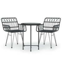 Set da Pranzo da Giardino 3 pz Nero in Polyrattan cod mxl 40051