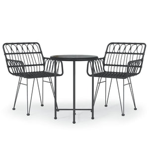 Set da Pranzo da Giardino 3 pz Nero in Polyrattan cod mxl 40051