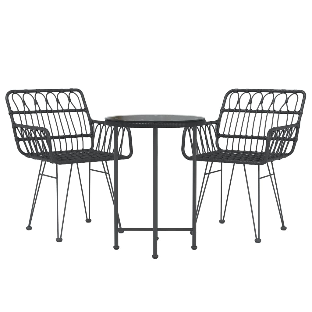 Set da Pranzo da Giardino 3 pz Nero in Polyrattan cod mxl 40051