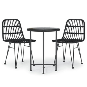 Set da Pranzo da Giardino 3 pz Nero in Polyrattan cod mxl 40053