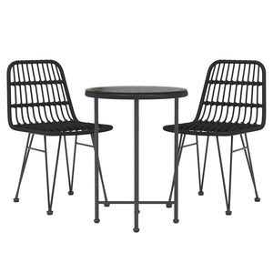 Set da Pranzo da Giardino 3 pz Nero in Polyrattan cod mxl 40053