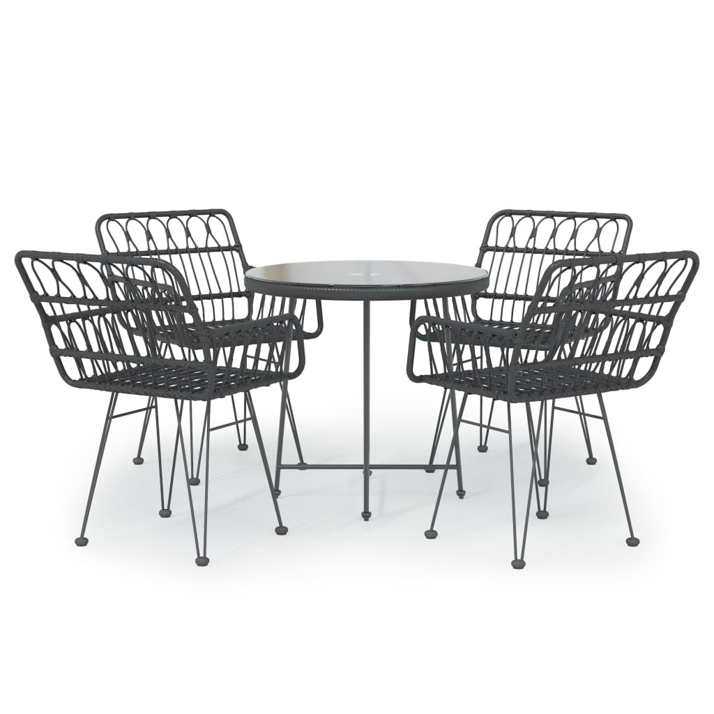 Set da Pranzo da Giardino 5 pz Nero in Polyrattan cod mxl 40057