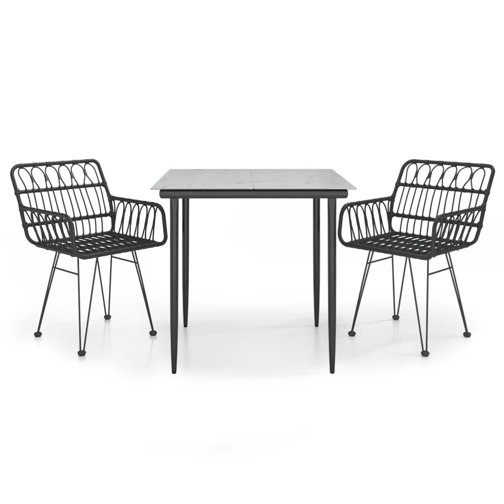 Set da Pranzo da Giardino 3 pz Nero in Polyrattan cod mxl 35469