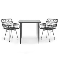 Set da Pranzo da Giardino 3 pz Nero in Polyrattan cod mxl 35469