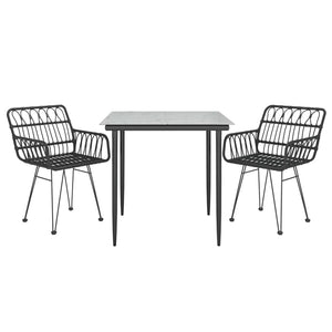 Set da Pranzo da Giardino 3 pz Nero in Polyrattan cod mxl 35469