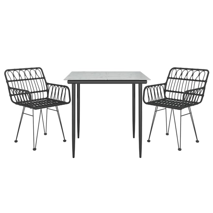 Set da Pranzo da Giardino 3 pz Nero in Polyrattan cod mxl 35469