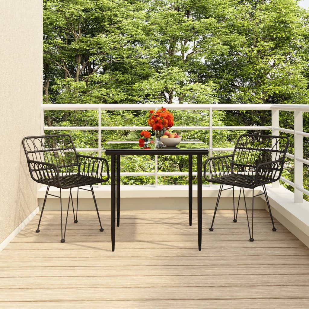 Set da Pranzo da Giardino 3 pz Nero in Polyrattan cod mxl 35469